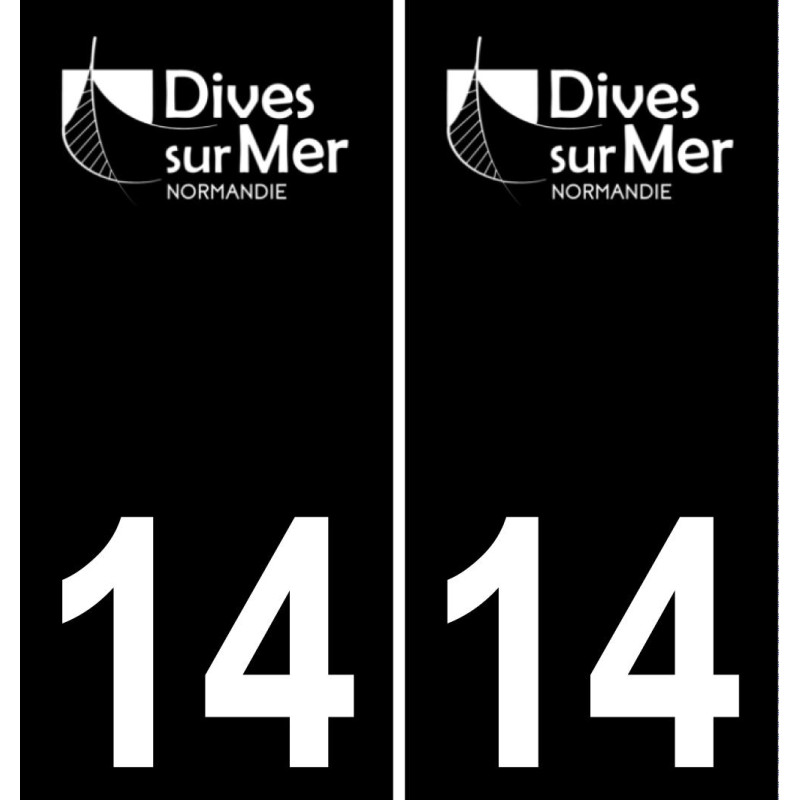 14 Dives-sur-Mer logotipo de la etiqueta engomada de la placa de registro de la ciudad fondo negro