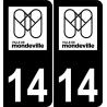 14 Mondeville logo autocollant plaque immatriculation auto ville sticker fond noir