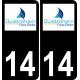 14 Ouistreham logotipo de la etiqueta engomada de la placa de registro de la ciudad fondo negro