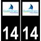 14 Ouistreham logotipo de la etiqueta engomada de la placa de registro de la ciudad fondo negro