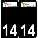 14 Vire-Normandie logo autocollant plaque immatriculation auto ville sticker fond noir
