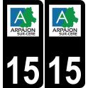 15 Arpajon-sur-Cère logotipo de la etiqueta engomada de la placa de registro de la ciudad fondo negro