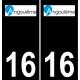 16 Angoulême logo sticker plate registration city black background