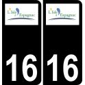16 L'Isle-d'Espagnac logo adesivo piastra di registrazione city sfondo nero