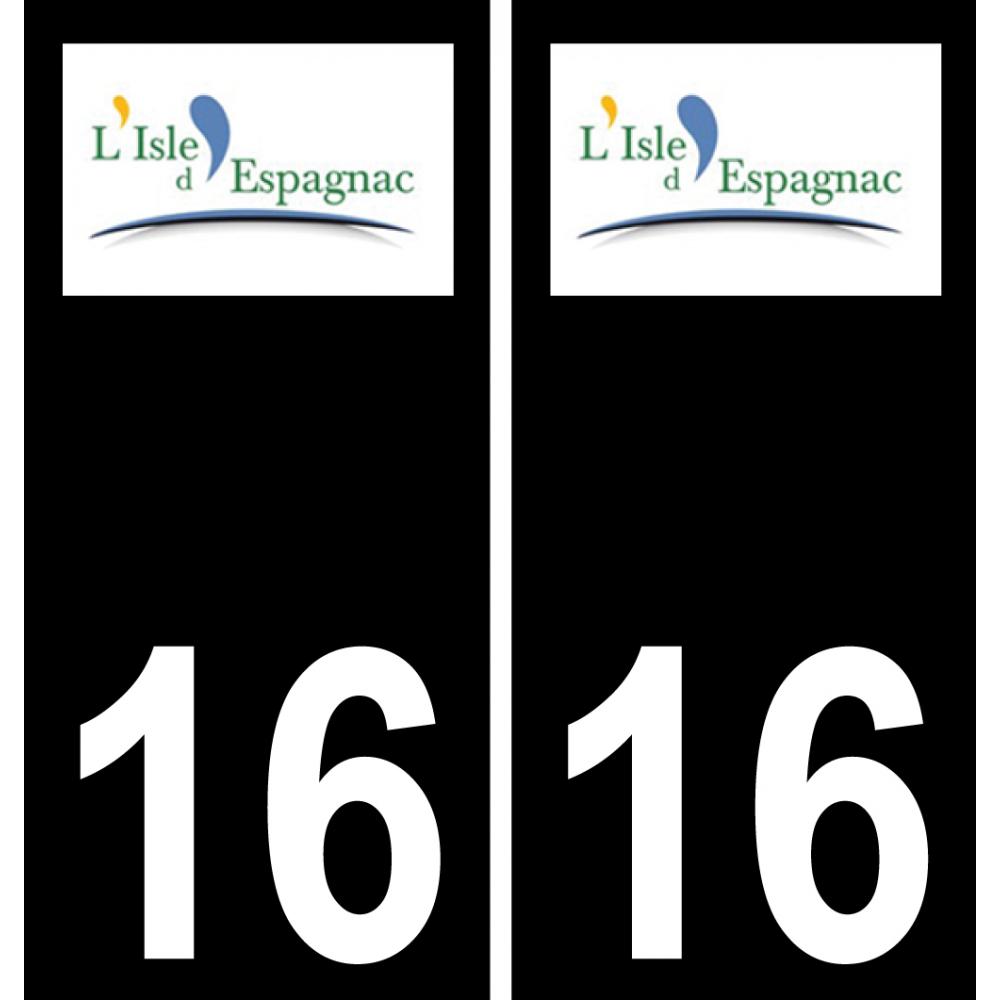 16 L'Isle-d'Espagnac logo autocollant plaque immatriculation auto ville sticker fond noir