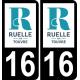 16 Ruelle-sur-Touvre logotipo de la etiqueta engomada de la placa de registro de la ciudad fondo negro