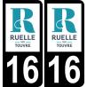 16 Ruelle-sur-Touvre logotipo de la etiqueta engomada de la placa de registro de la ciudad fondo negro