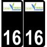 16 Saint-Yrieix-sur-Charente logotipo de la etiqueta engomada de la placa de registro de la ciudad fondo negro