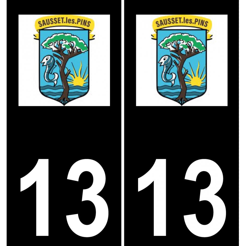 13 Sausset-les-Pins logotipo de la etiqueta engomada de la placa de registro de la ciudad fondo negro