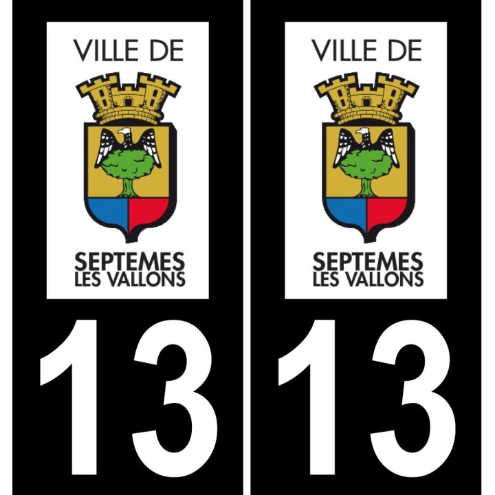 13 Septèmes-les-Vallons logotipo de la etiqueta engomada de la placa de registro de la ciudad fondo negro