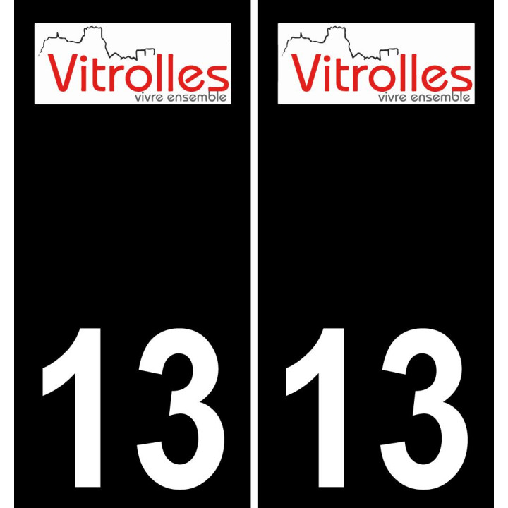 13 Vitrolles logotipo de la etiqueta engomada de la placa de registro de la ciudad fondo negro