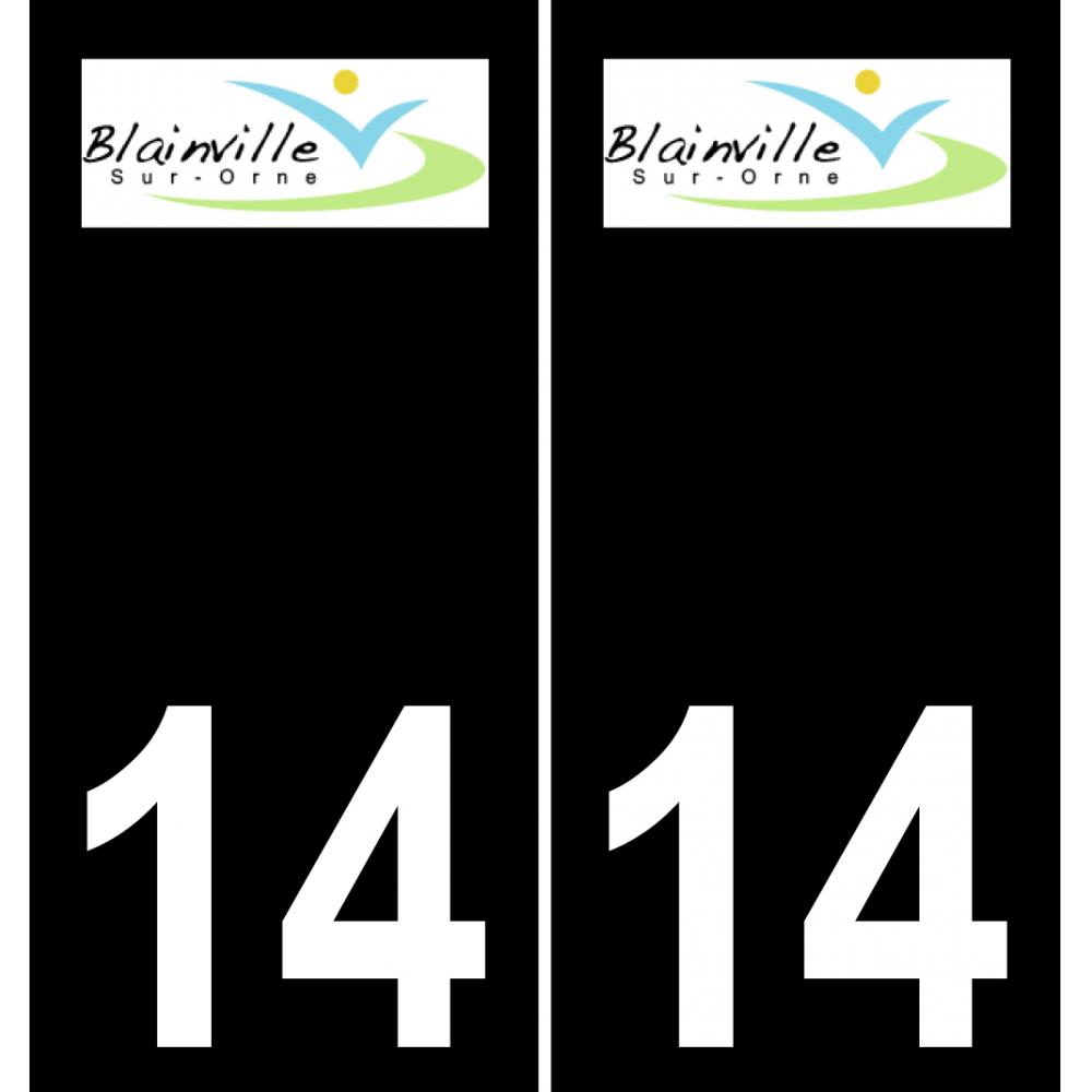 14 Blainville-sur-Orne logo autocollant plaque immatriculation auto ville sticker fond noir
