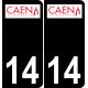 14 Caen logotipo de la etiqueta engomada de la placa de registro de la ciudad fondo negro