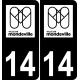 14 Mondeville logo autocollant plaque immatriculation auto ville sticker fond noir