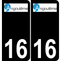16 Angoulême logo sticker plate registration city black background