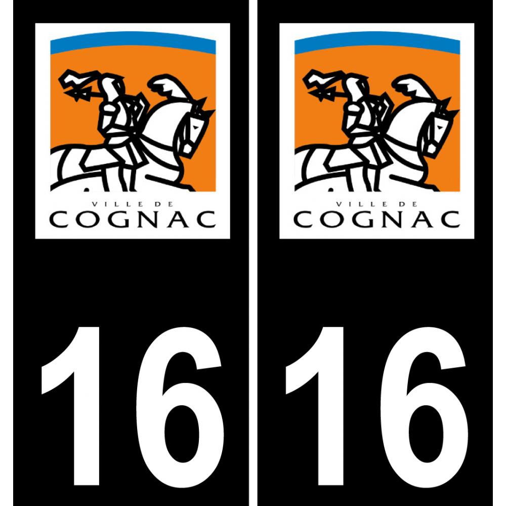 16 Cognac logo autocollant plaque immatriculation auto ville sticker fond noir