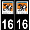 16 Cognac logotipo de la etiqueta engomada de la placa de registro de la ciudad fondo negro