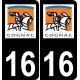 16 Cognac logo autocollant plaque immatriculation auto ville sticker fond noir