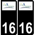 16 L'Isle-d'Espagnac logo sticker plate registration city black background