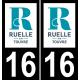 16 Ruelle-sur-Touvre logotipo de la etiqueta engomada de la placa de registro de la ciudad fondo negro