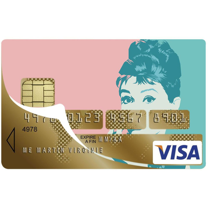 Autocollant Audrey Hepburn numéro 10 carte bleue carte bancaire CB adhésif sticker logo 10