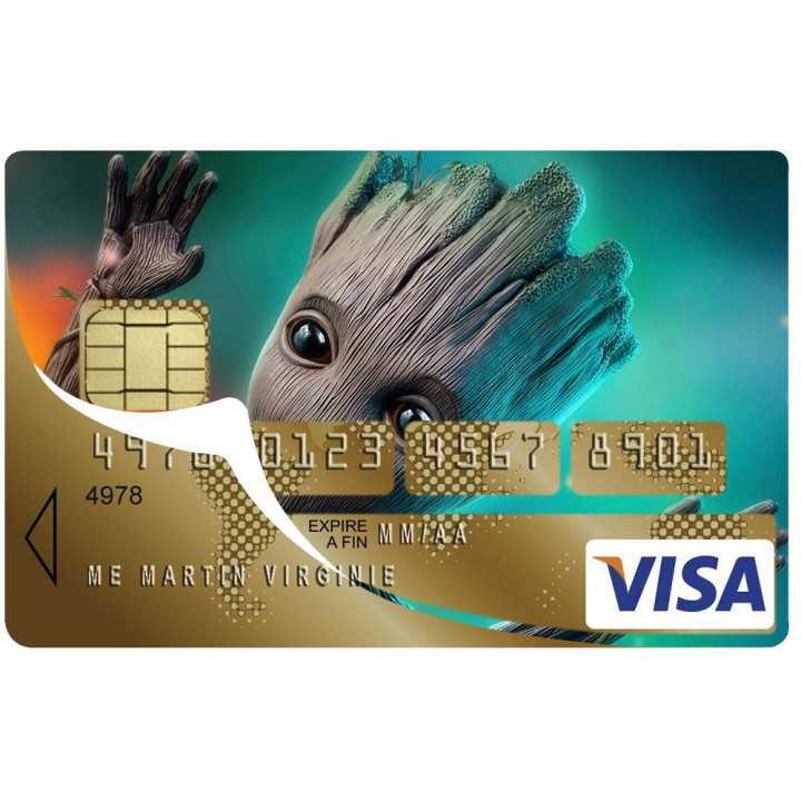 Autocollant Baby Groot numéro 11 carte bleue carte bancaire CB adhésif sticker logo 11