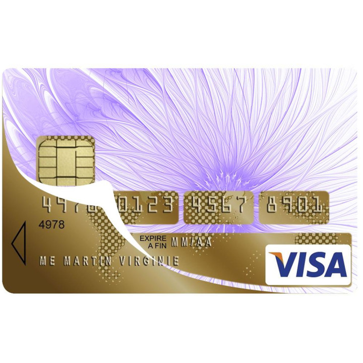 Autocollant Fleur mauve numéro 58 carte bleue carte bancaire CB adhésif sticker logo 58