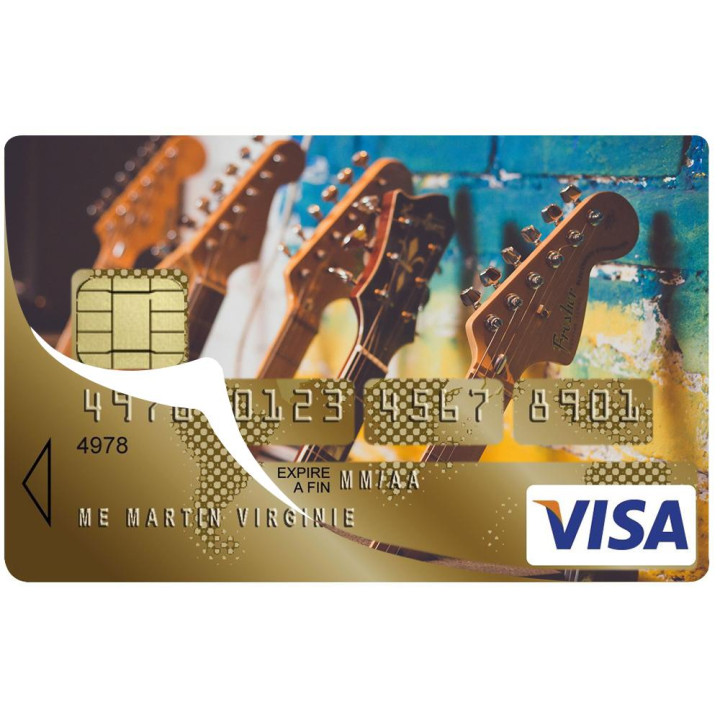 Autocollant Guitares numéro 71 carte bleue carte bancaire CB adhésif sticker logo 71