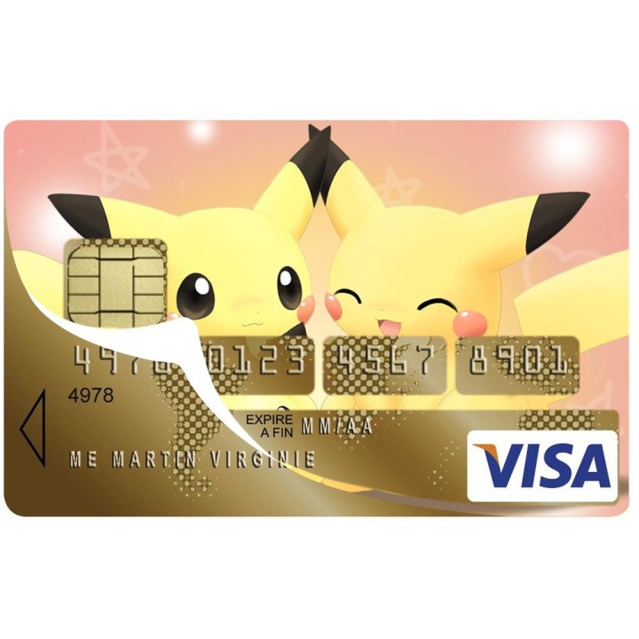 Autocollant Pikachu numéro 123 carte bleue carte bancaire CB adhésif sticker logo 123