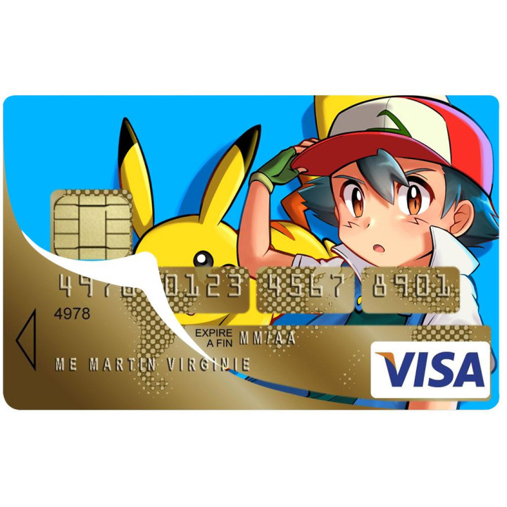 Autocollant Pikachu3 numéro 125 carte bleue carte bancaire CB adhésif sticker logo 125