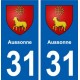 31 Aussonne blason ville autocollant plaque stickers