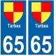 65 Tarbes ville autocollant plaque