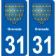 31 Grenade blason ville autocollant plaque stickers