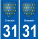 31 Grenade blason ville autocollant plaque stickers