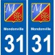 31 Mondonville blason ville autocollant plaque stickers