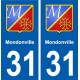 31 Mondonville blason ville autocollant plaque stickers
