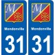 31 Mondonville blason ville autocollant plaque stickers