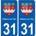 31 Villemur-sur-Tarn blason ville autocollant plaque stickers