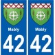 42 Mably escudo de armas de la ciudad de etiqueta, placa de la etiqueta engomada