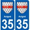 35 Acigné blason autocollant plaque stickers ville