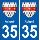 35 Acigné blason autocollant plaque stickers ville