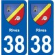 38 Rives blason ville autocollant plaque stickers