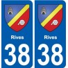 38 Rives blason ville autocollant plaque stickers
