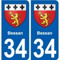 34 Bessan blason ville autocollant plaque stickers