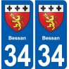 34 Bessan blason ville autocollant plaque stickers