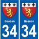34 Bessan blason ville autocollant plaque stickers