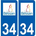 34 Bessan logo ville autocollant plaque stickers