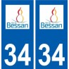 34 Bessan logo ville autocollant plaque stickers