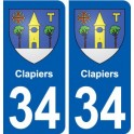 34 Clapiers blason ville autocollant plaque stickers