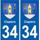 34 Clapiers blason ville autocollant plaque stickers